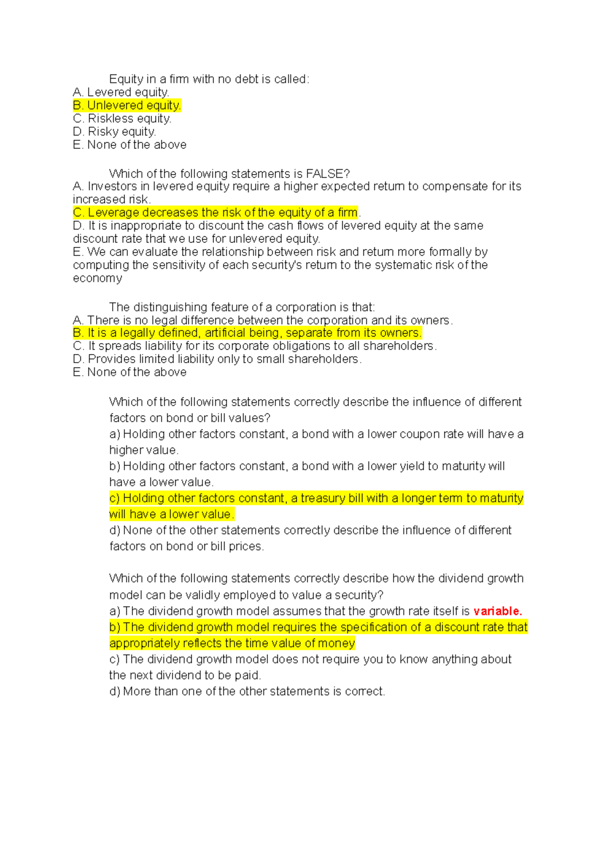 Hard Questions for Final Exam - Finance (Course Code: FIN 101) - Studocu