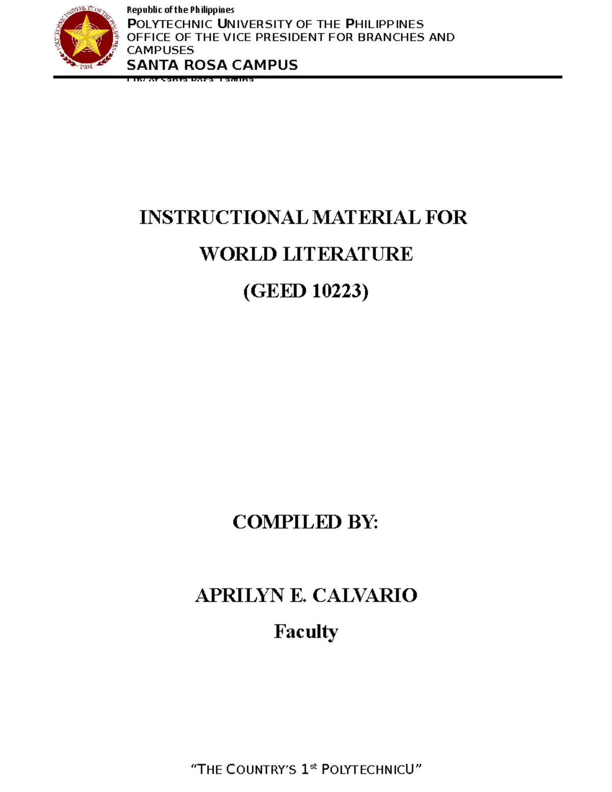 World Literature Comprehensive Overview (GEED 10223) - 2022 ...