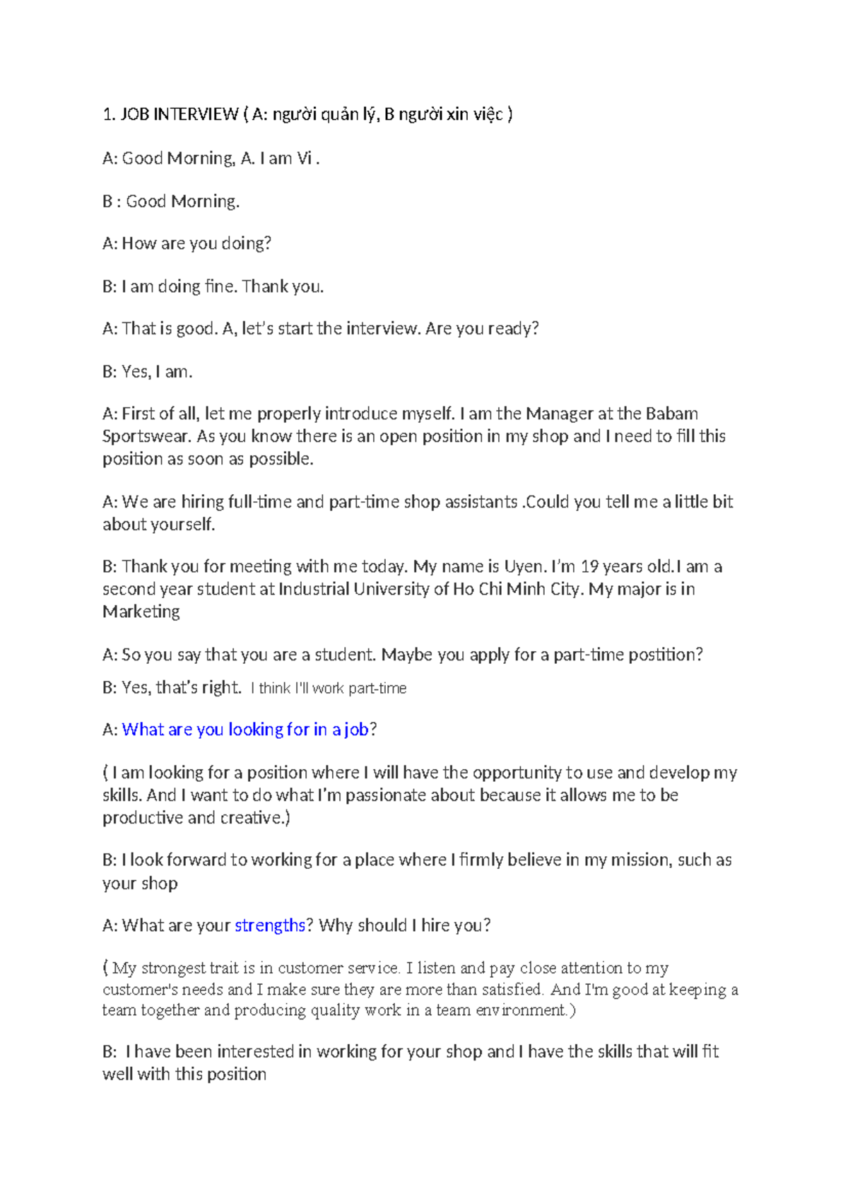 THI CẶP ĐÔI TA2: Job Interview Role Play and Problem-Solving Discussion ...