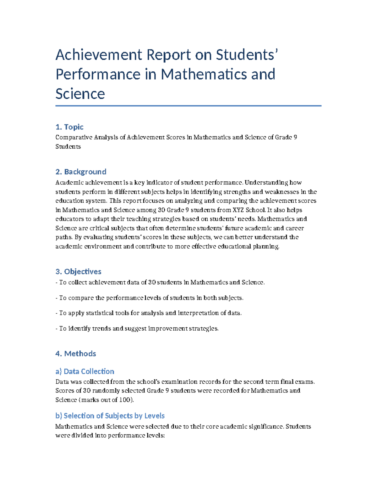 Achievement Report: Comparative Analysis of Math & Science Scores ...