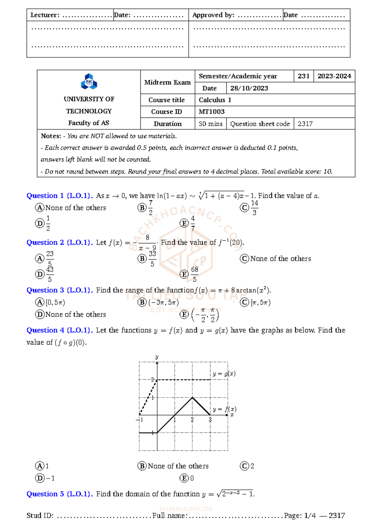 GK2317 - Midterm Exam Review for Calculus 1 - Studocu