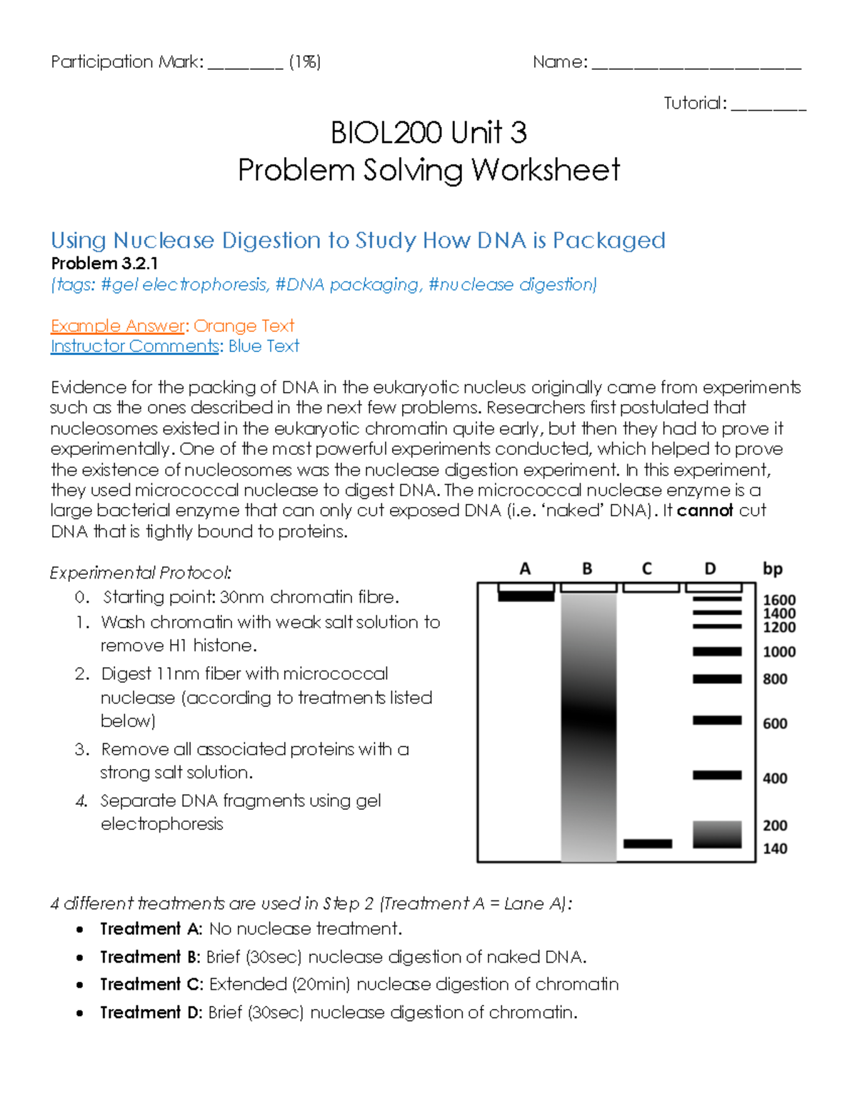 BIOL200 Unit 3 Tutorial: Nuclease Digestion & DNA Packaging Worksheet ...