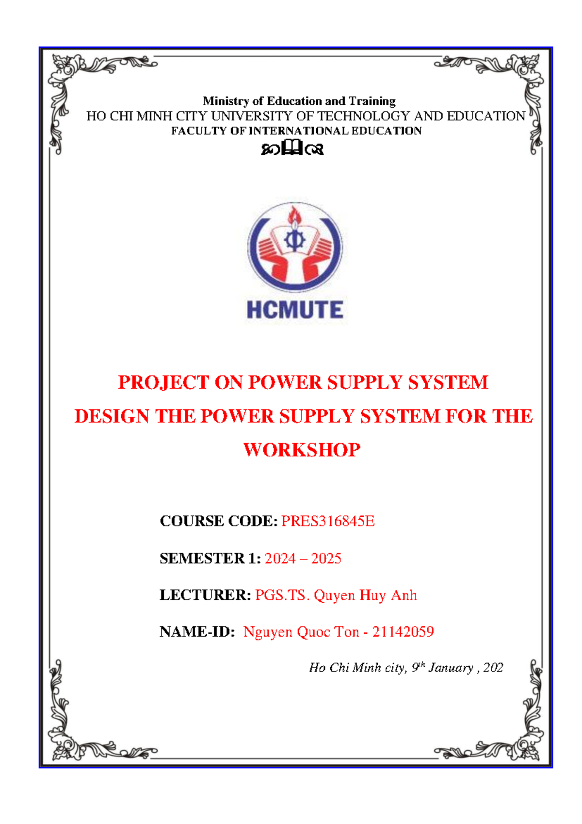 PRES316845E - Project Report on Power Supply System Design for Workshop ...