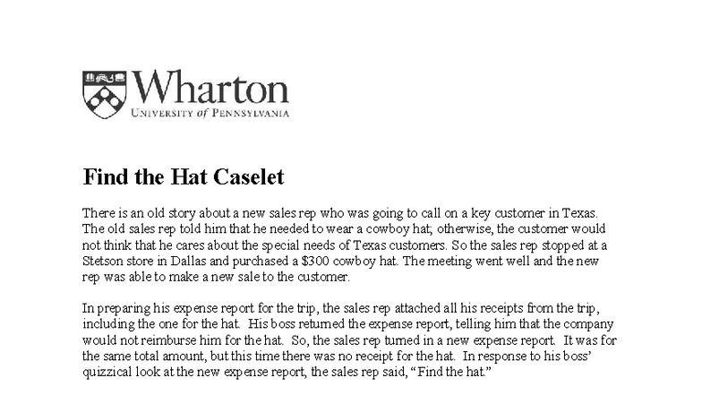 Find the Hat Caselet - In-Class Activity Analysis - Studocu