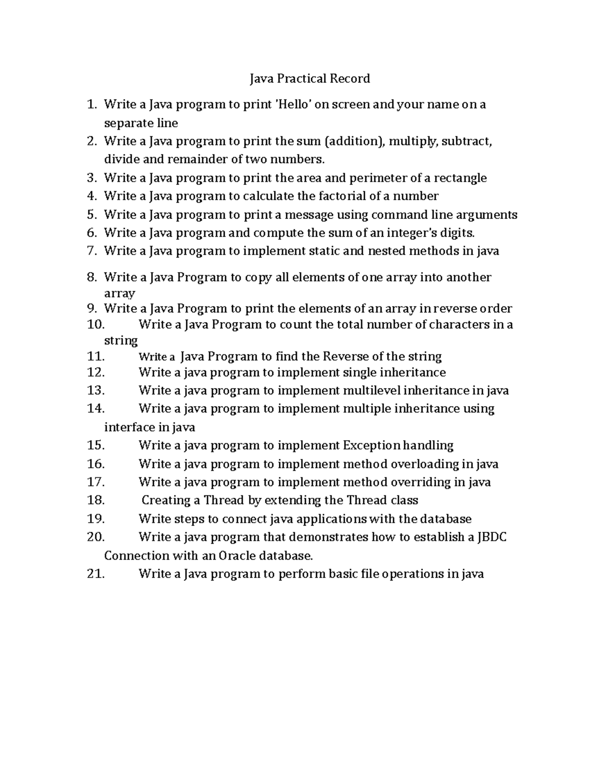 Java Practical Record 1: Essential Java Programs and Concepts - Studocu