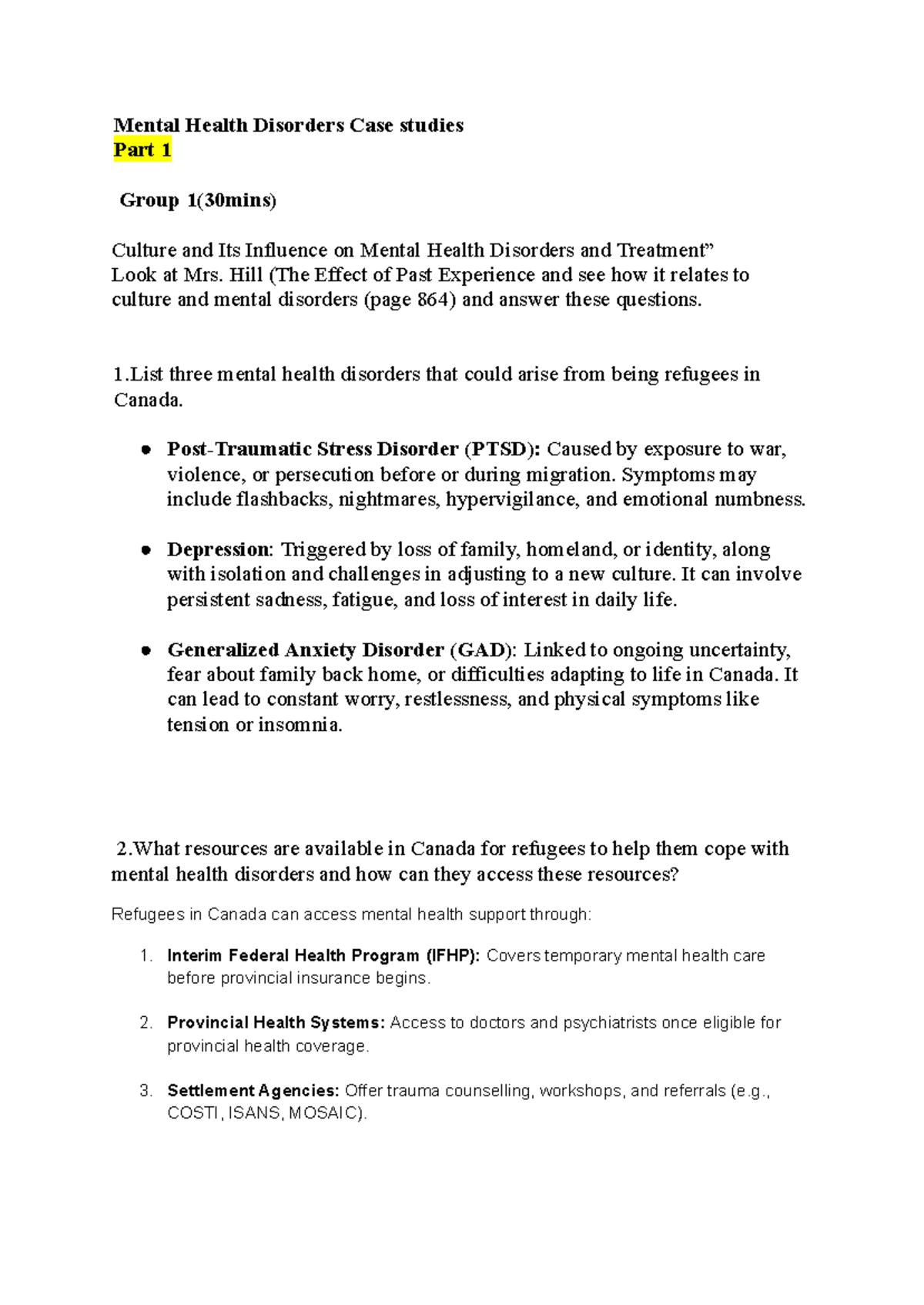 Mental Health Disorders Case Studies: Insights and Resources (Module 10 ...
