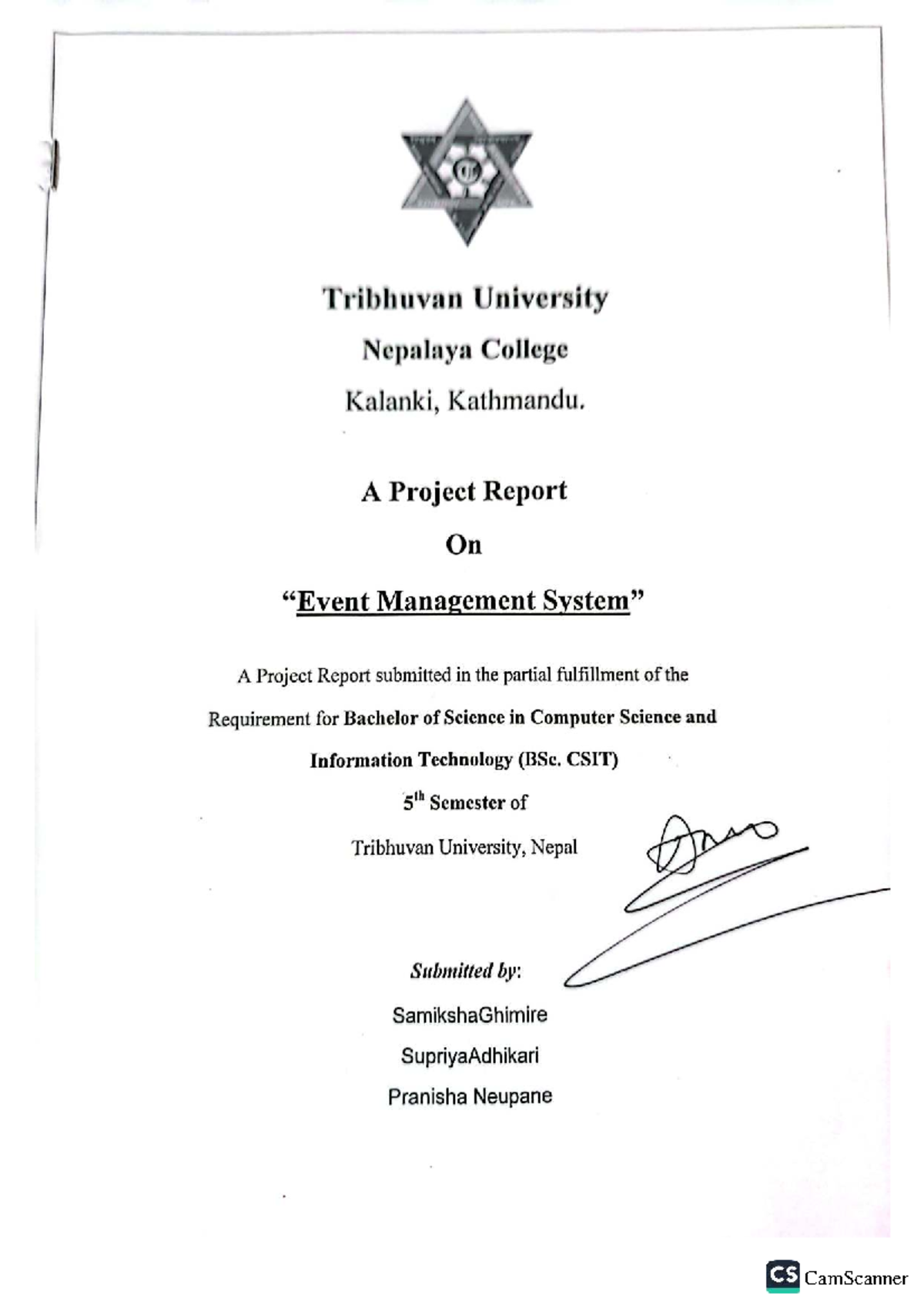 Event Management System Project Report for BSc. CSIT 5th Sem - Studocu