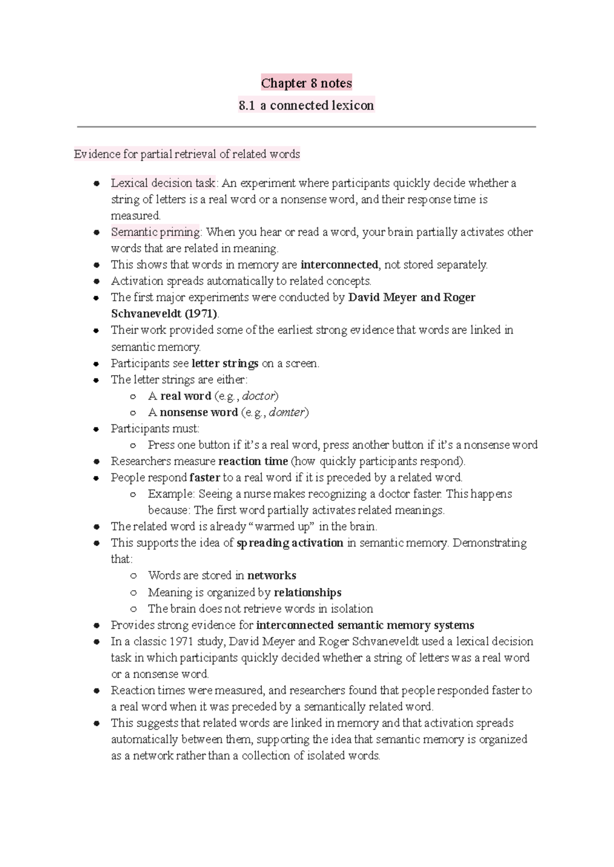 Chapter 8: Lexical Decision Task and Semantic Priming Insights - Studocu