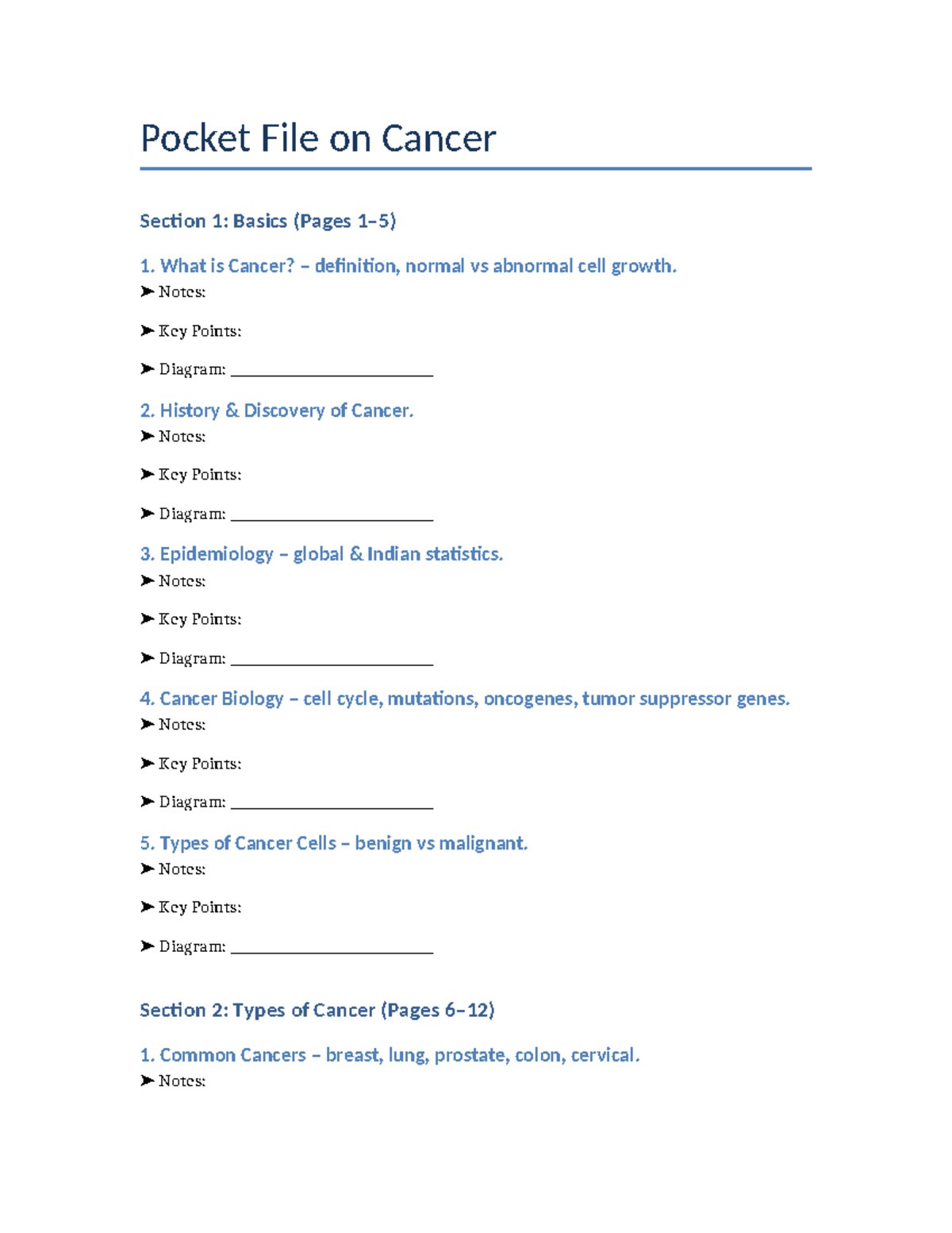 Cancer Study Pocket File: Key Concepts & Treatment Insights - Studocu