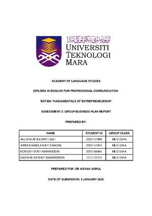 MGT162 Group Assignment - AC110: DIPLOMA IN ACCOUNTANCY FUNDAMENTALS OF ...
