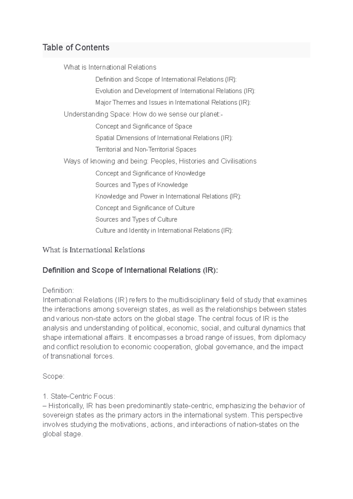 UNIT 1 GE - Analyzing the Foundations of International Relations - Studocu