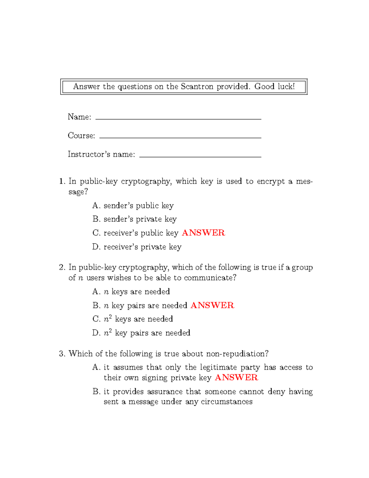Comp2108 exam practice answers for cryptography questions - Studocu