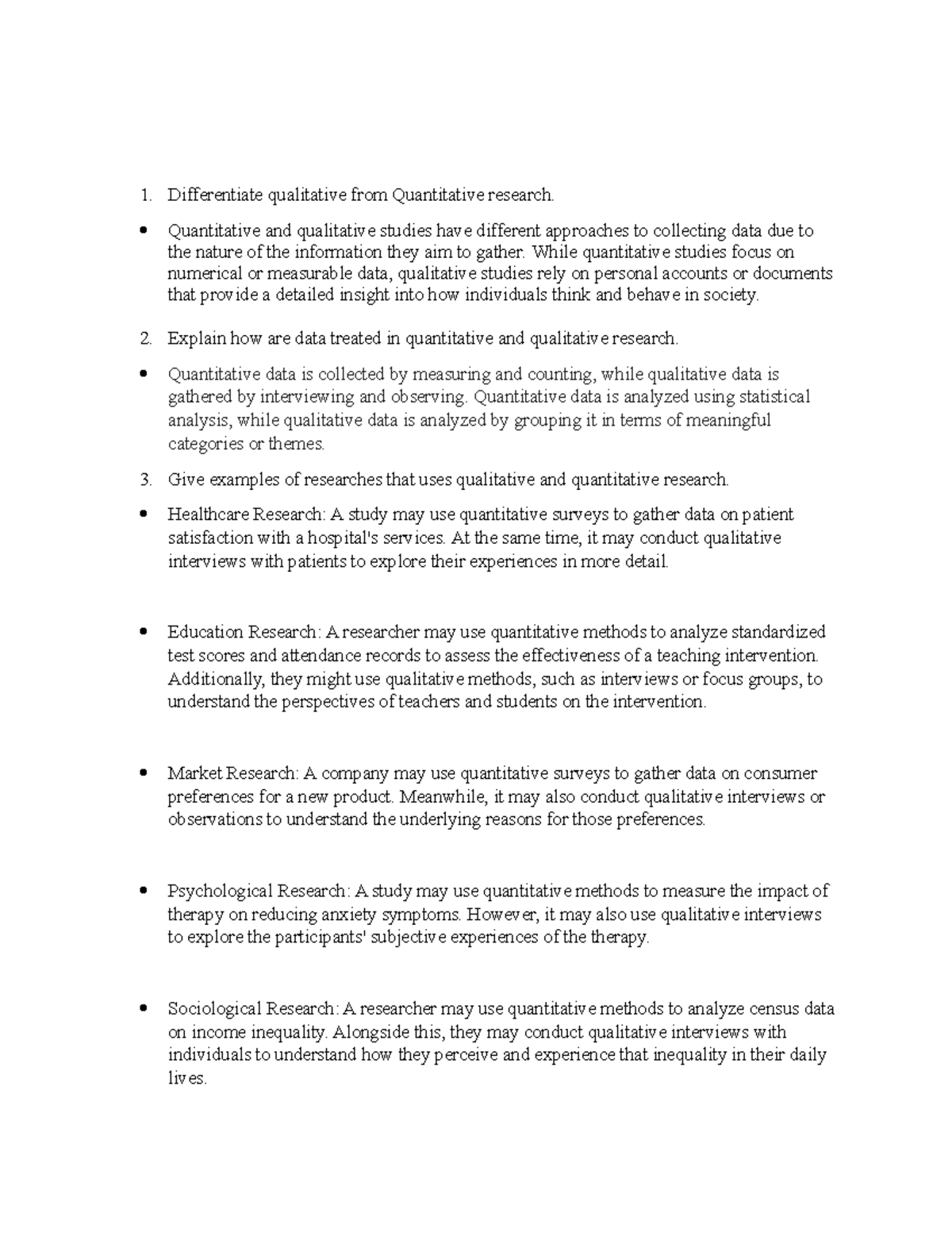 Assignment 2: Qualitative vs. Quantitative Research Methods - Studocu