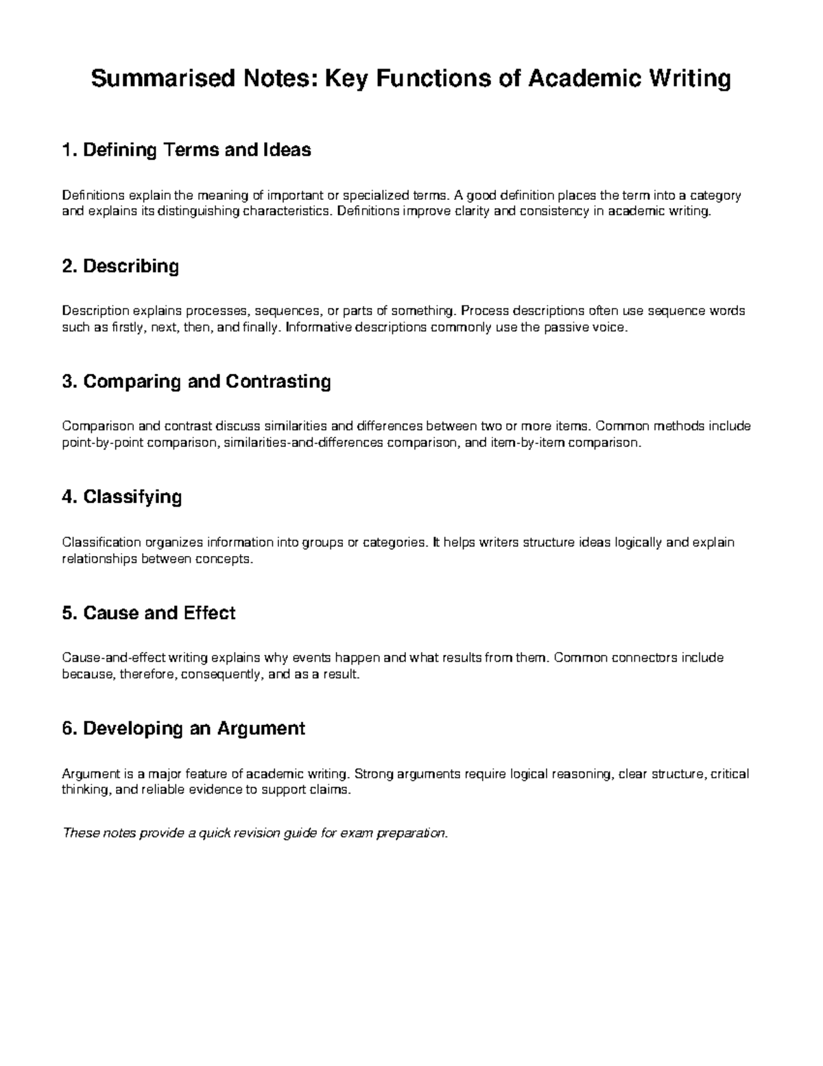 Academic Writing Summary Notes: Key Functions Explained - Studocu