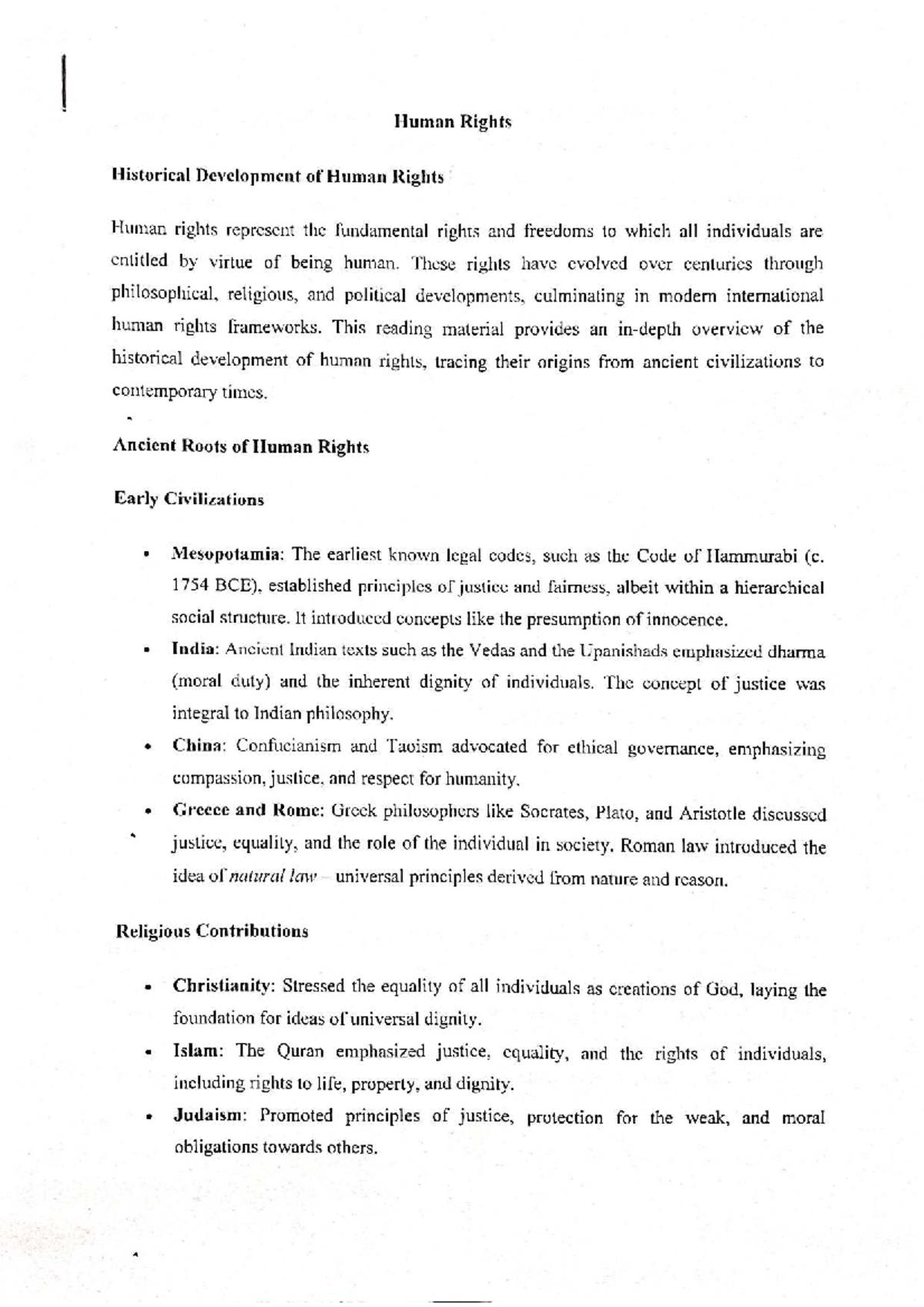 Historical Development of Human Rights: UNIT-1&2 Notes - Studocu