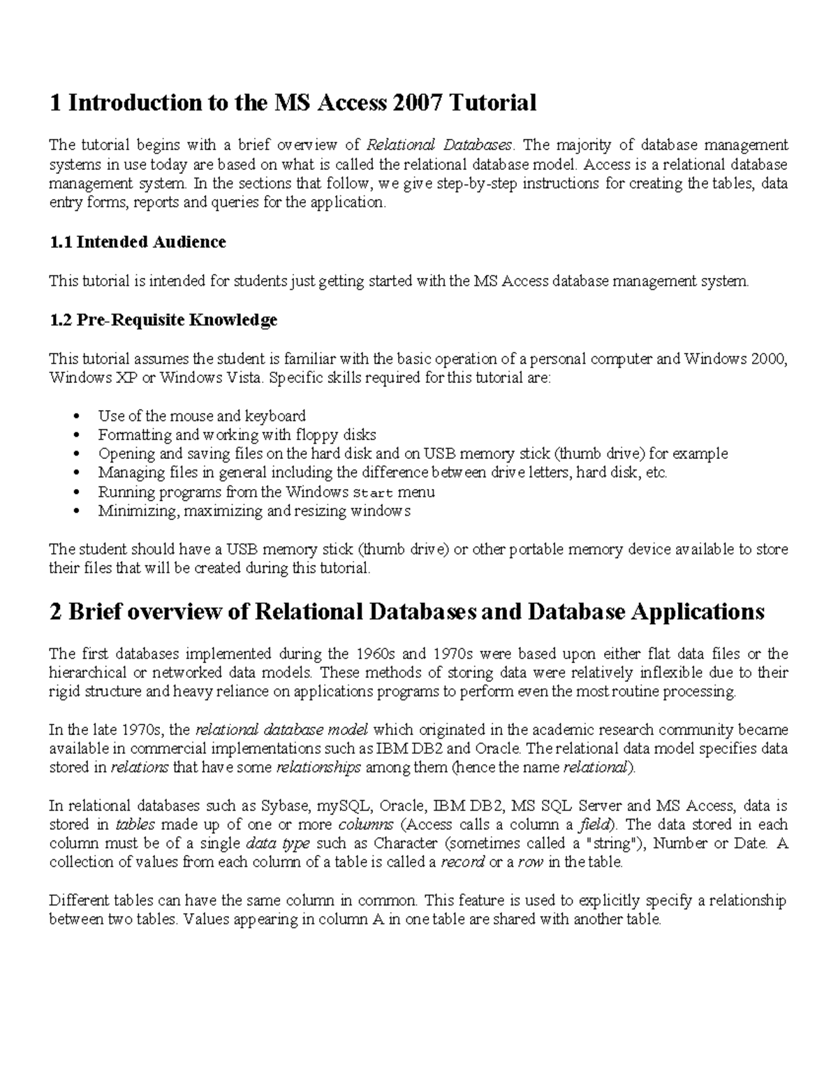 MS Access 2007 Tutorial: Introduction to Relational Databases - Studocu