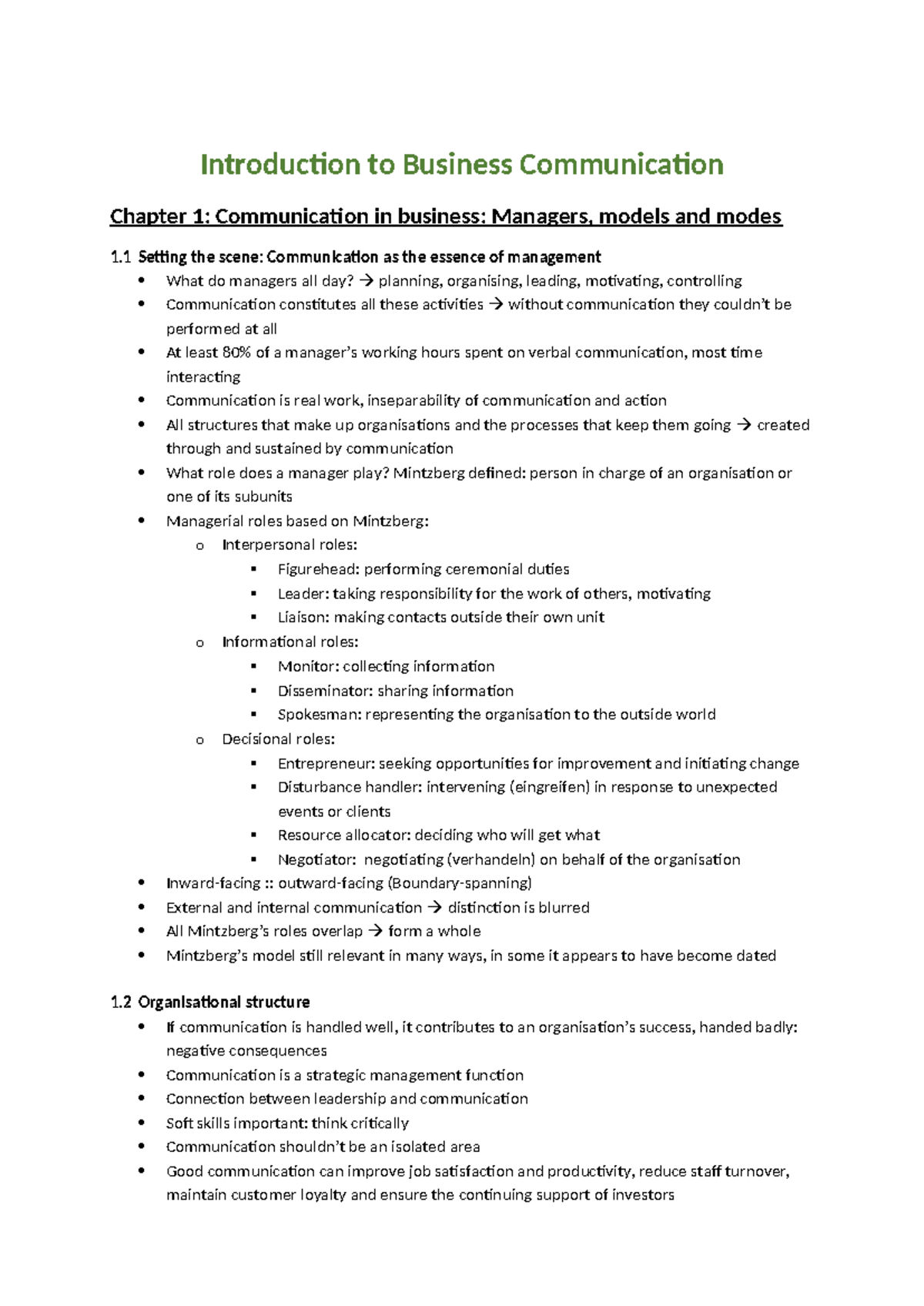 Business Communication 101: Key Concepts and Managerial Roles - Studocu