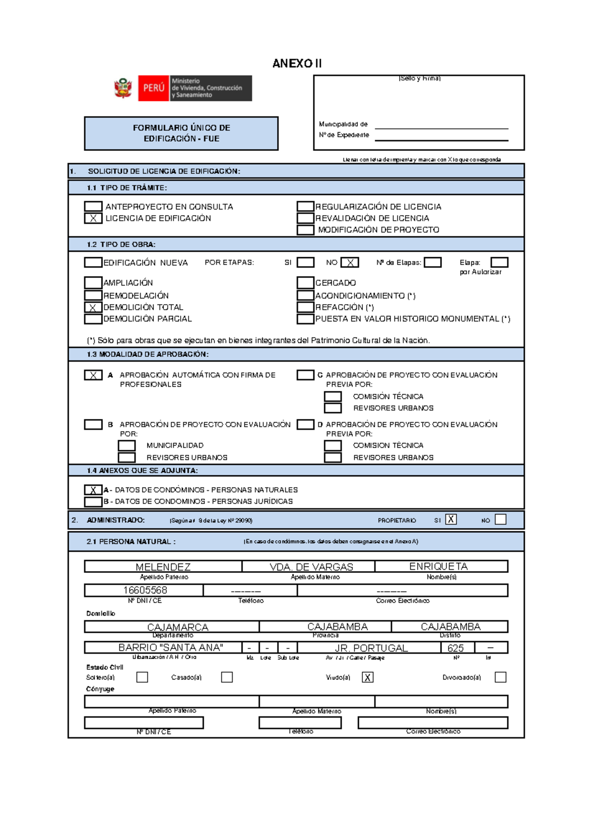 Formato FUE para Licencia de Demolición de Vivienda Unifamiliar - Document Preview