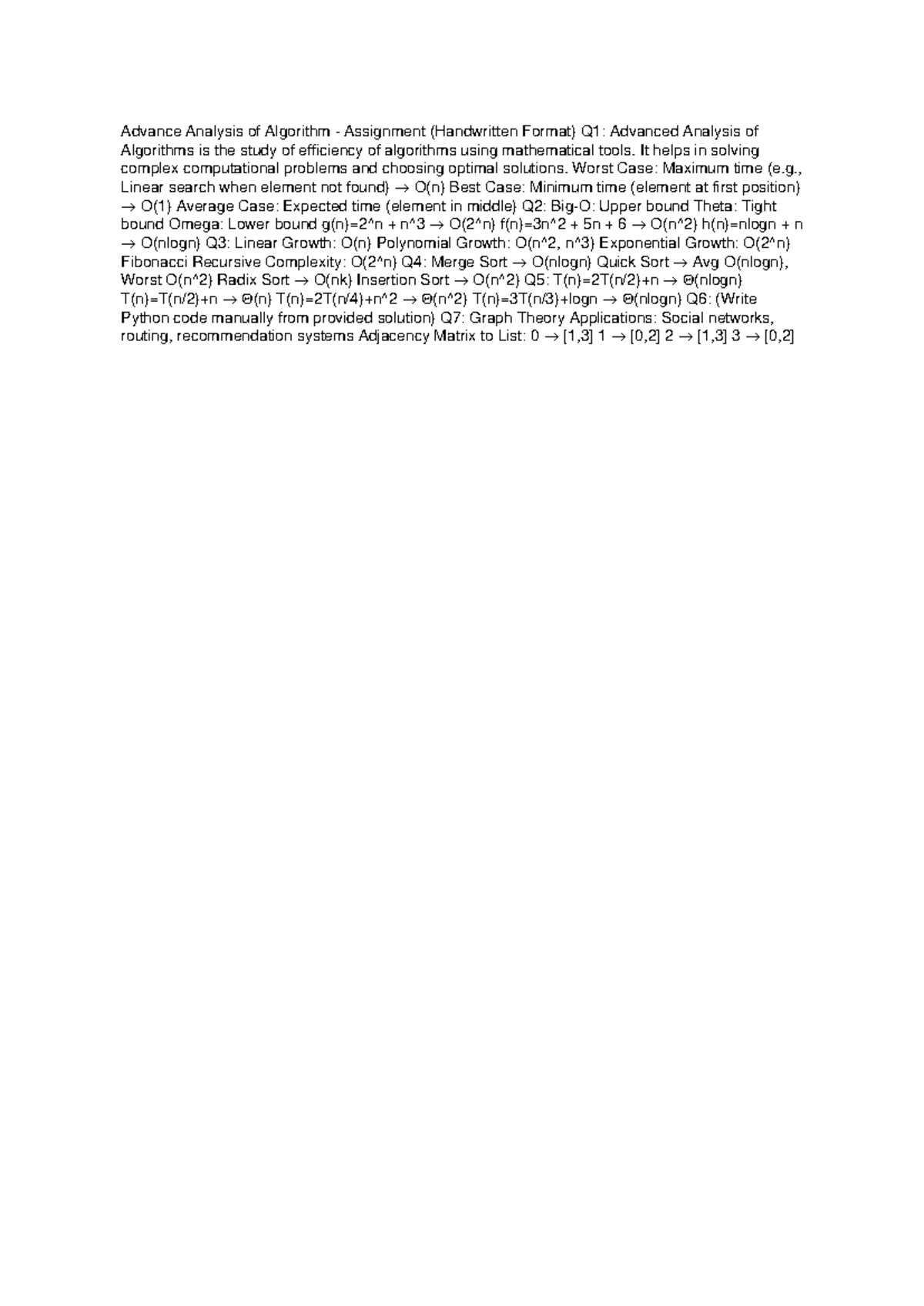 AAA Advanced Analysis of Algorithms Assignment (Handwritten) - Studocu