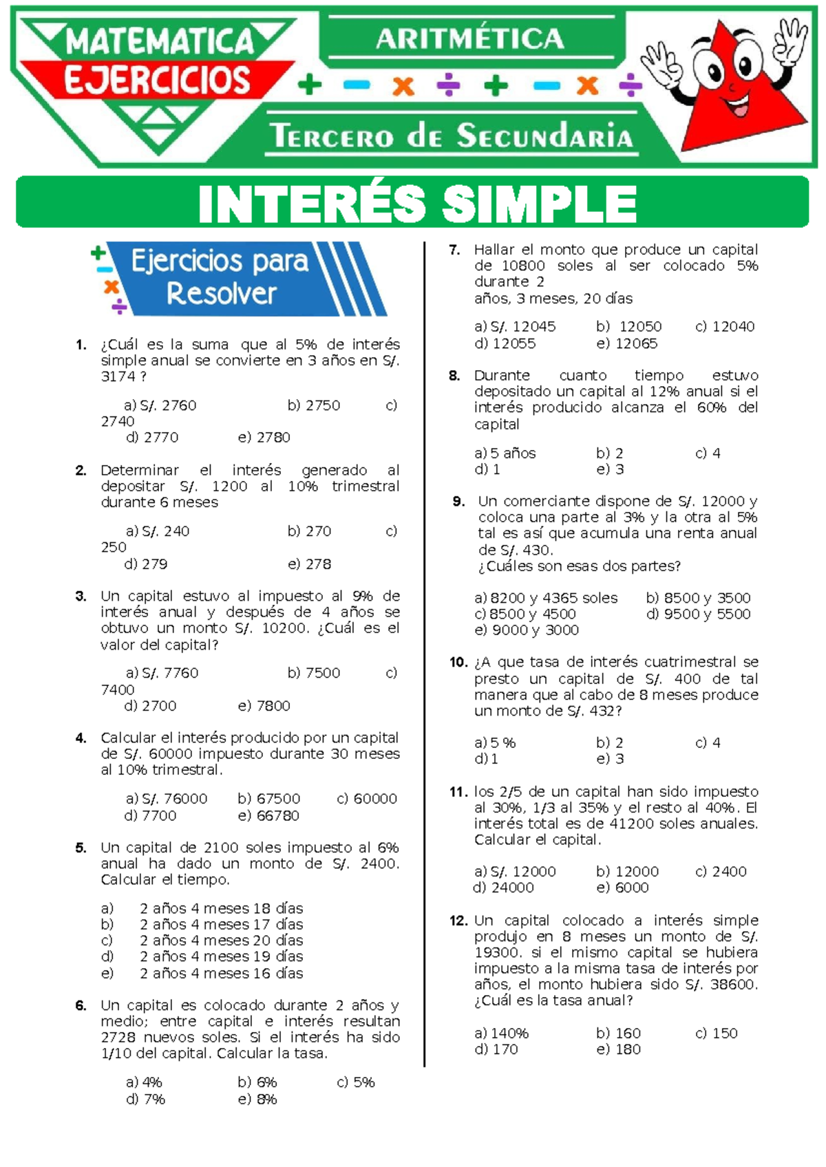 Interes Simple para Tercer Grado de Secundaria - ¿Cuál es la suma que ...
