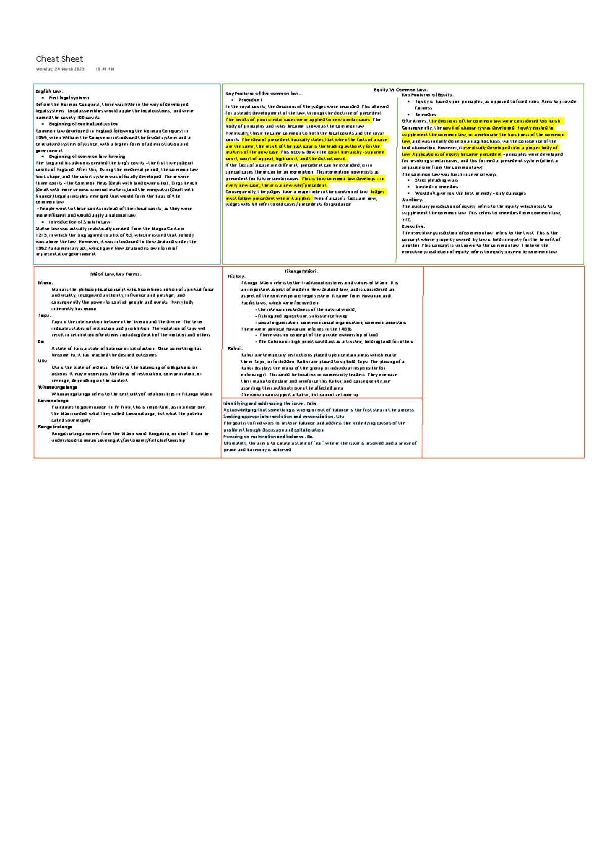LAWS121 Cheat Sheet: English Law & Tikanga Māori Overview - Studocu