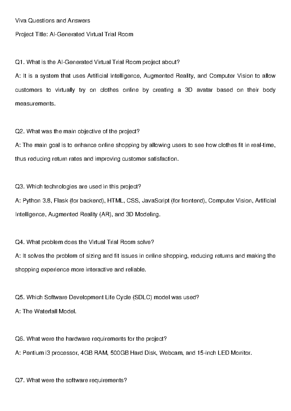 AI-Generated Virtual Trial Room: Viva Questions & Answers - Studocu