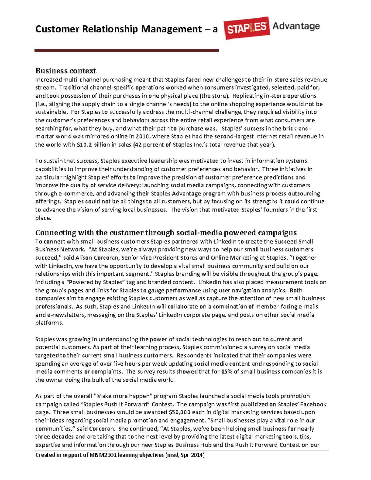 Staples Case Study - Customer Relationship Management - Customer ...