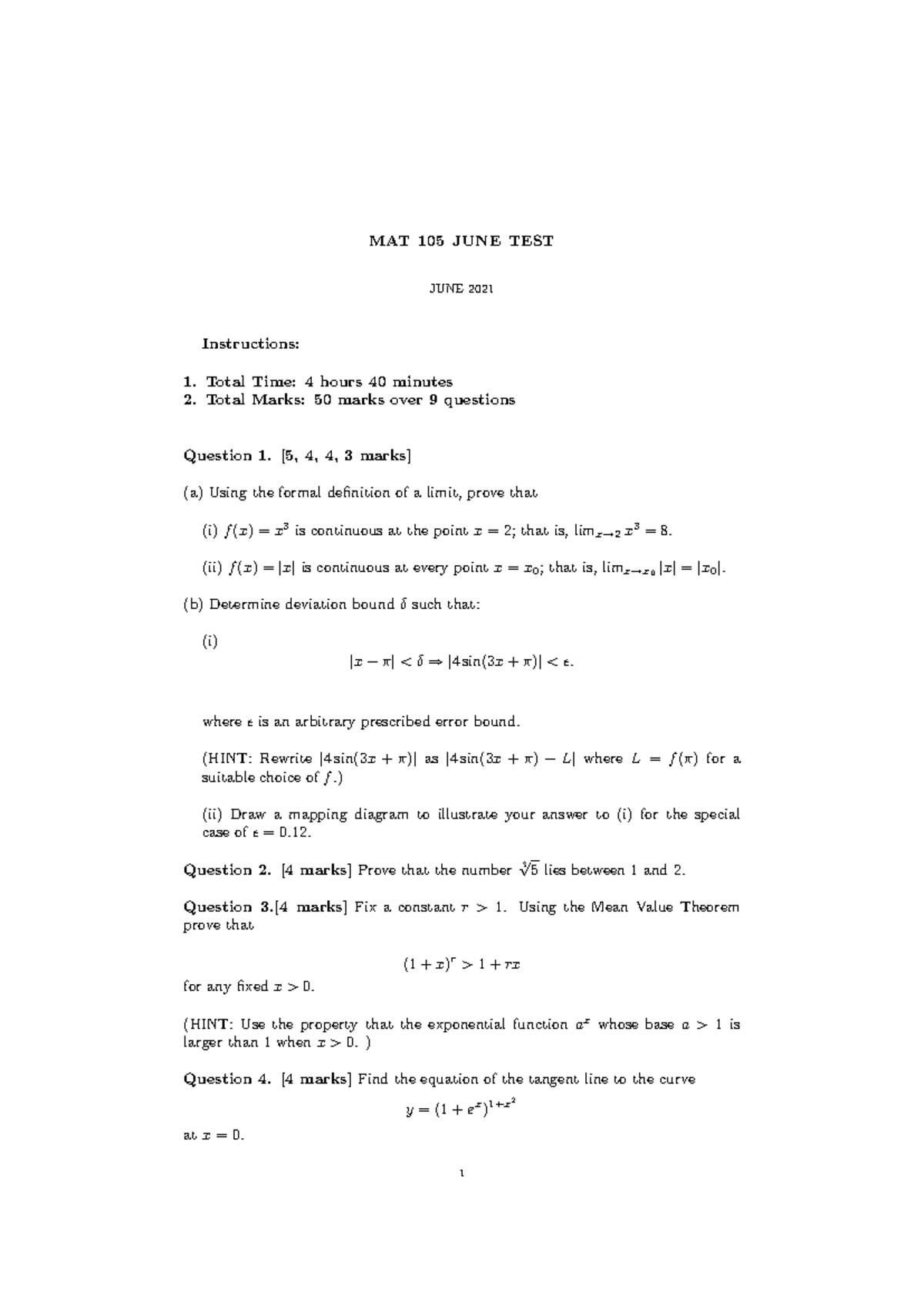 MAT 105 JUNE TEST MEMO 2021: Solutions & Explanations - Studocu
