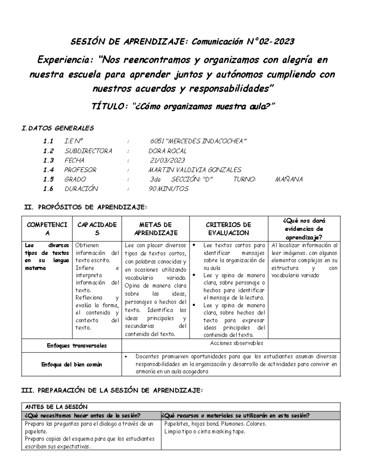 Organización del Aula en 3ero "D": Estrategias de Aprendizaje y ...