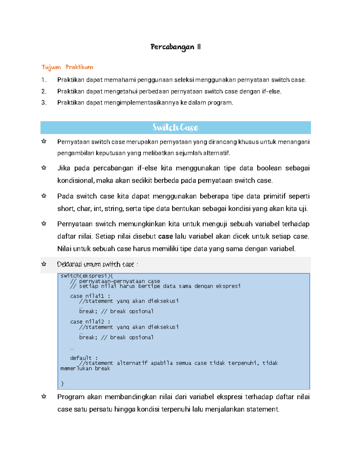 Modul: Memahami Percabangan II dengan Switch Case dan Implementasinya ...