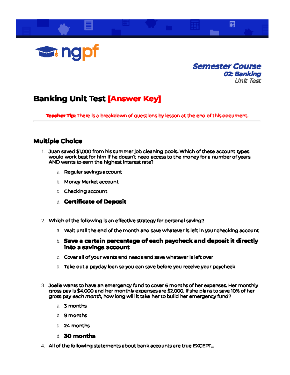 Banking Strategies: Managing Accounts & Savings Techniques (Unit Test ...
