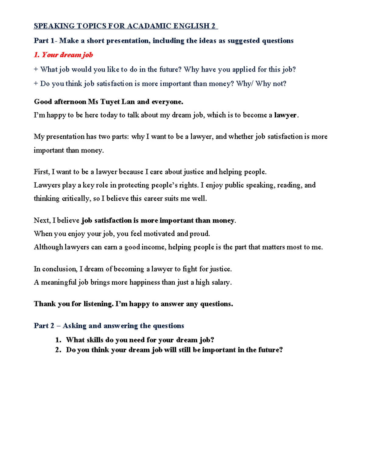 Speaking Topics for Academic English 2: Presentations on Career, Tech ...