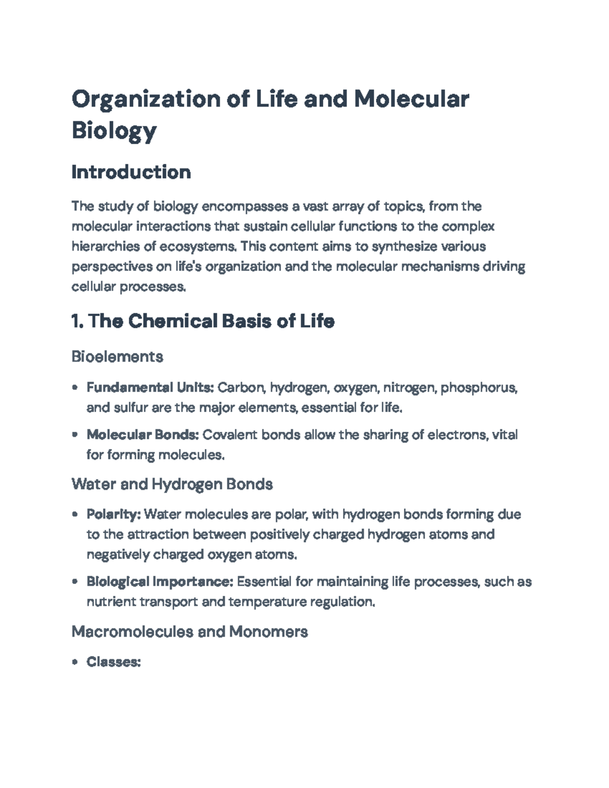 Biology 101: Organization of Life and Molecular Mechanisms Overview ...