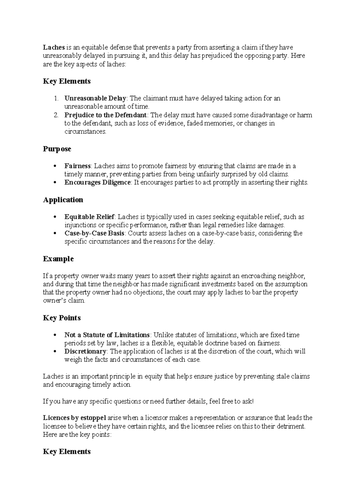 Forms of Equitable Intervention In Estoppel - Laches is an equitable ...