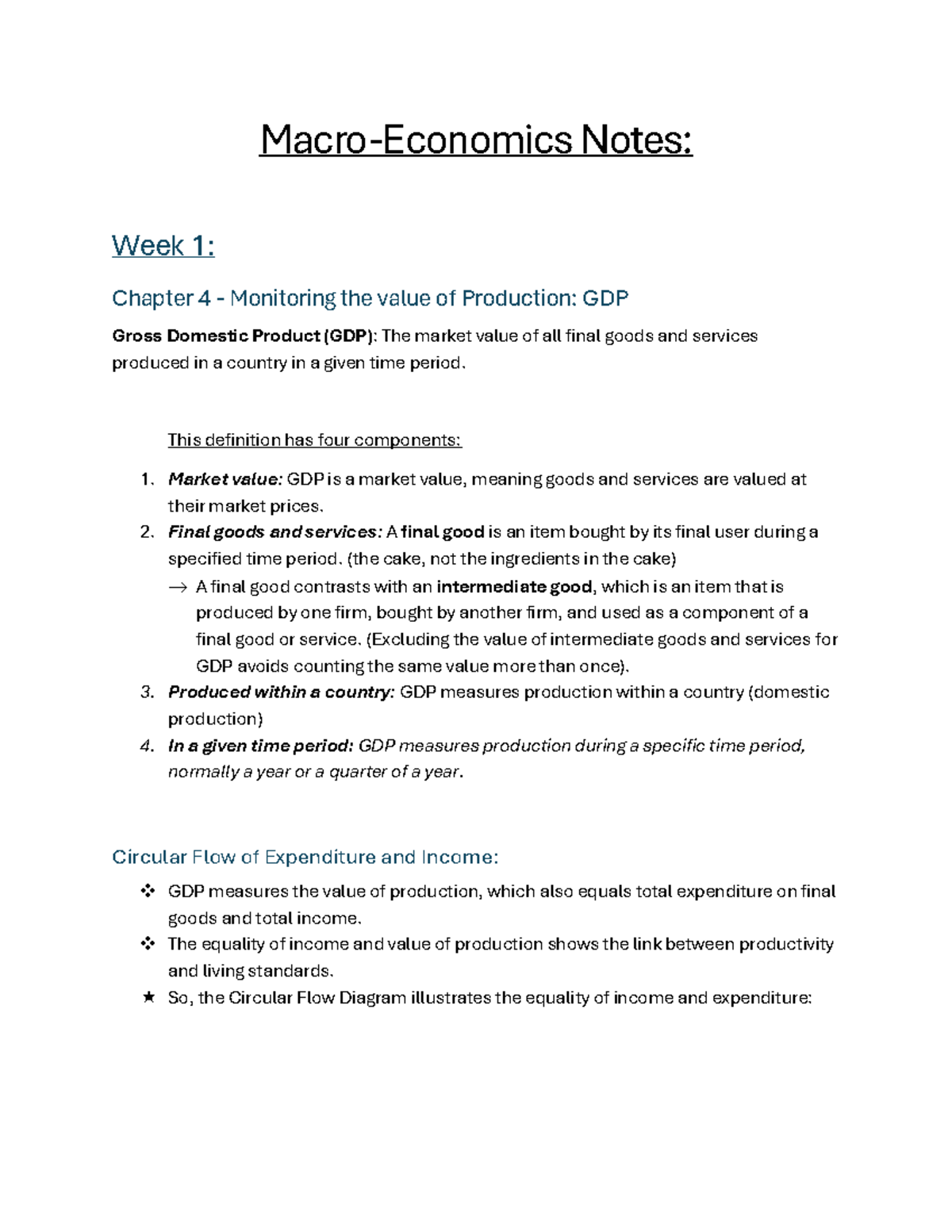 Macro-Econ Notes: Week 1 & 2 - GDP, Jobs, and Inflation Insights - Studocu