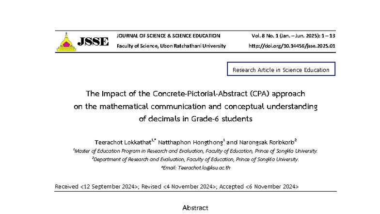 The Impact of CPA Approach on Grade 6 Math Skills (JSSE 2025) - Studocu