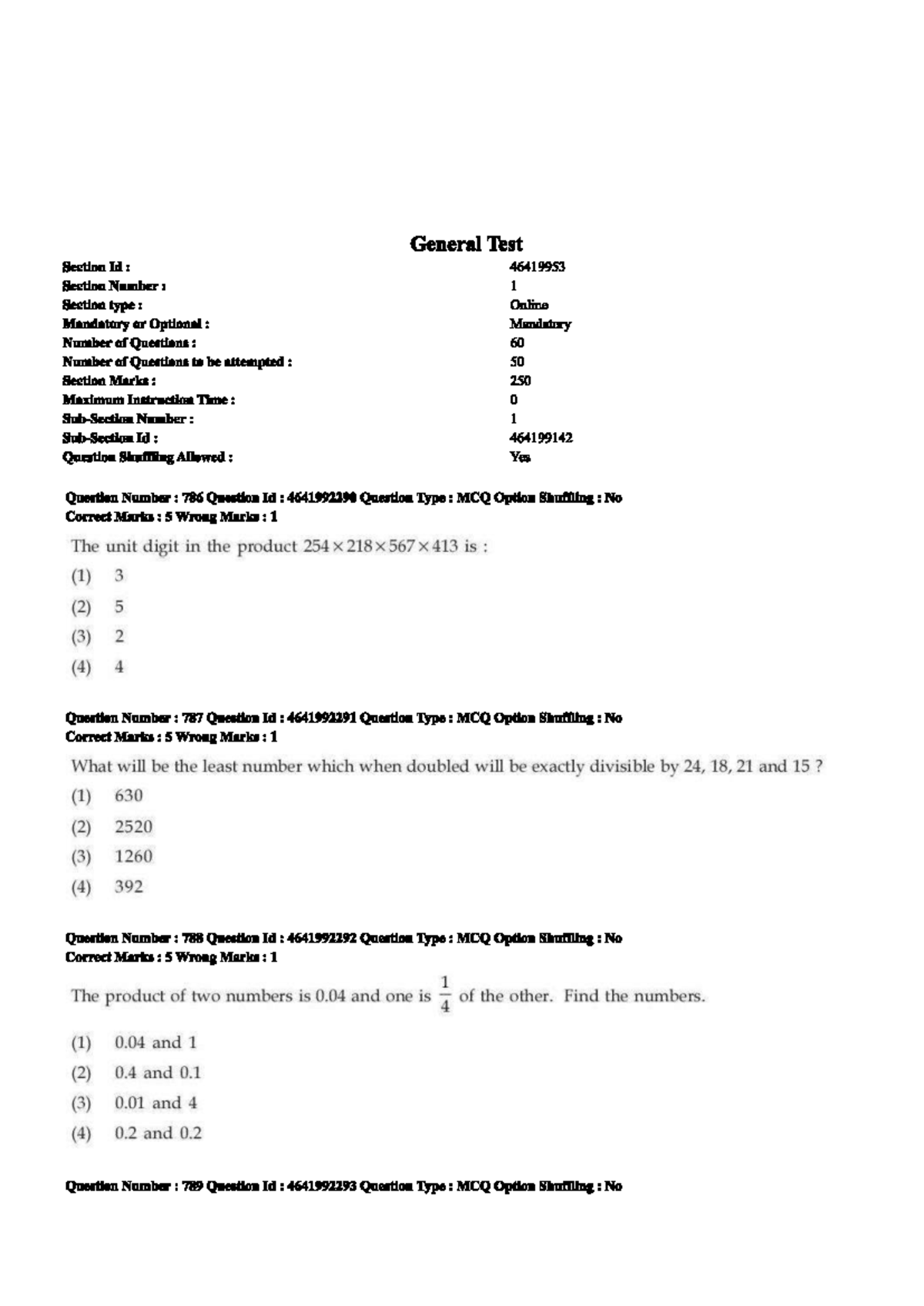 General Test MCQs - Section 1 (Id: 46419953) - Studocu