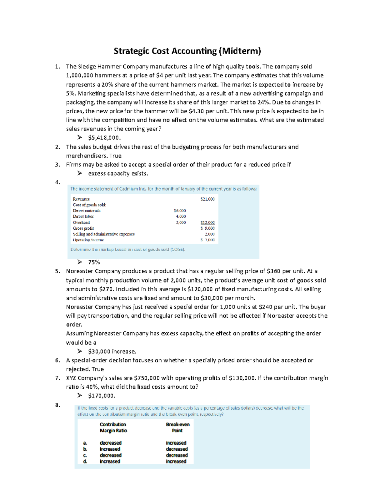 Strategic Cost Accounting Midterm Exam Notes: 2nd Semester Insights ...