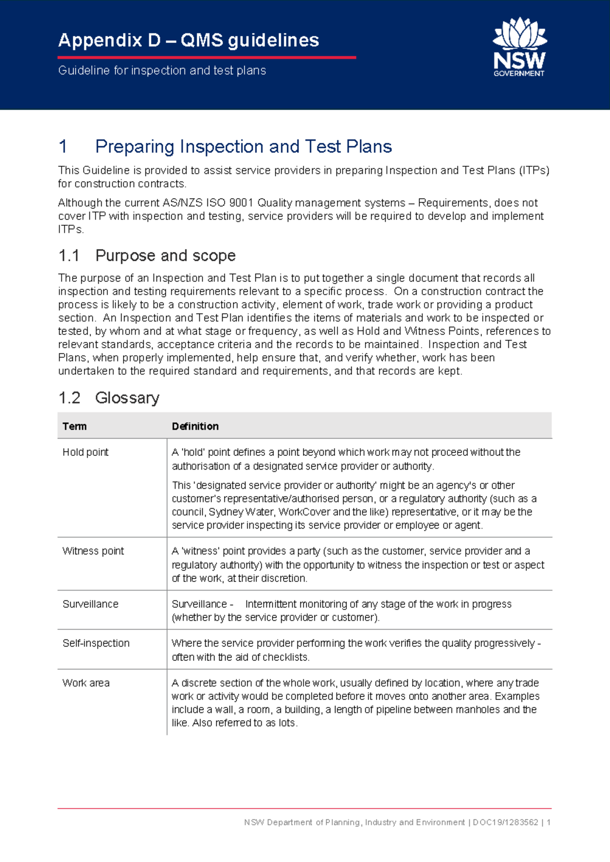 Guideline for Inspection and Test Plans (QMS Appendix D) - Studocu