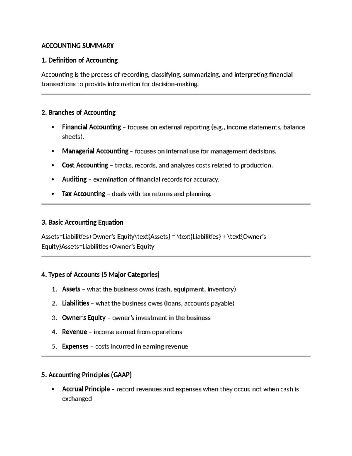 ACCT 101: Comprehensive Accounting Notes and Summaries - Studocu