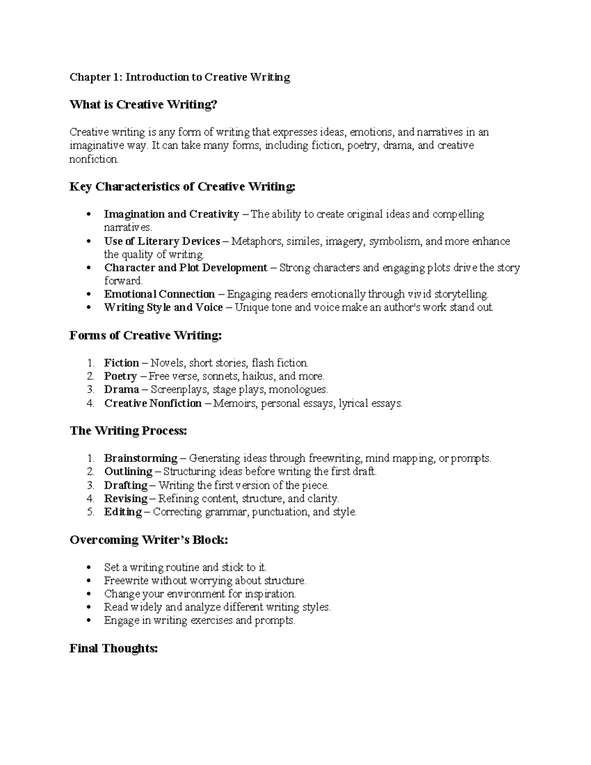 Chapter 1 - Introduction to Creative Writing Concepts and Techniques ...
