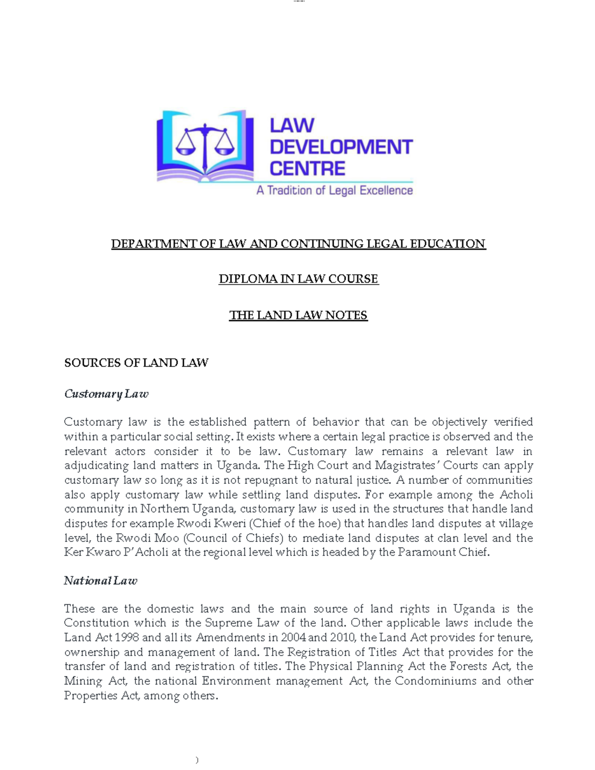 Land Law Excerpts: Sources, Tenure Types & Ownership Rights - DPL 101 ...