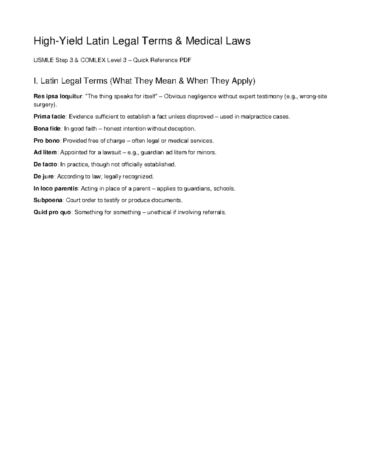USMLE Step 3 & COMLEX Level 3: Latin Legal Terms & Medical Laws Guide ...