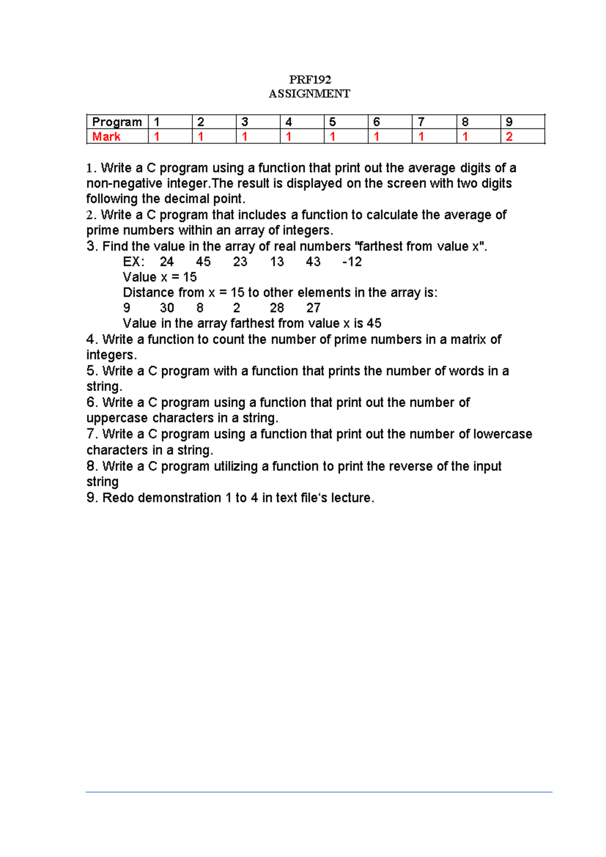 PRF 192 Assignment all CLO - PRF ASSIGNMENT Program 1 2 3 4 5 6 7 8 9 ...