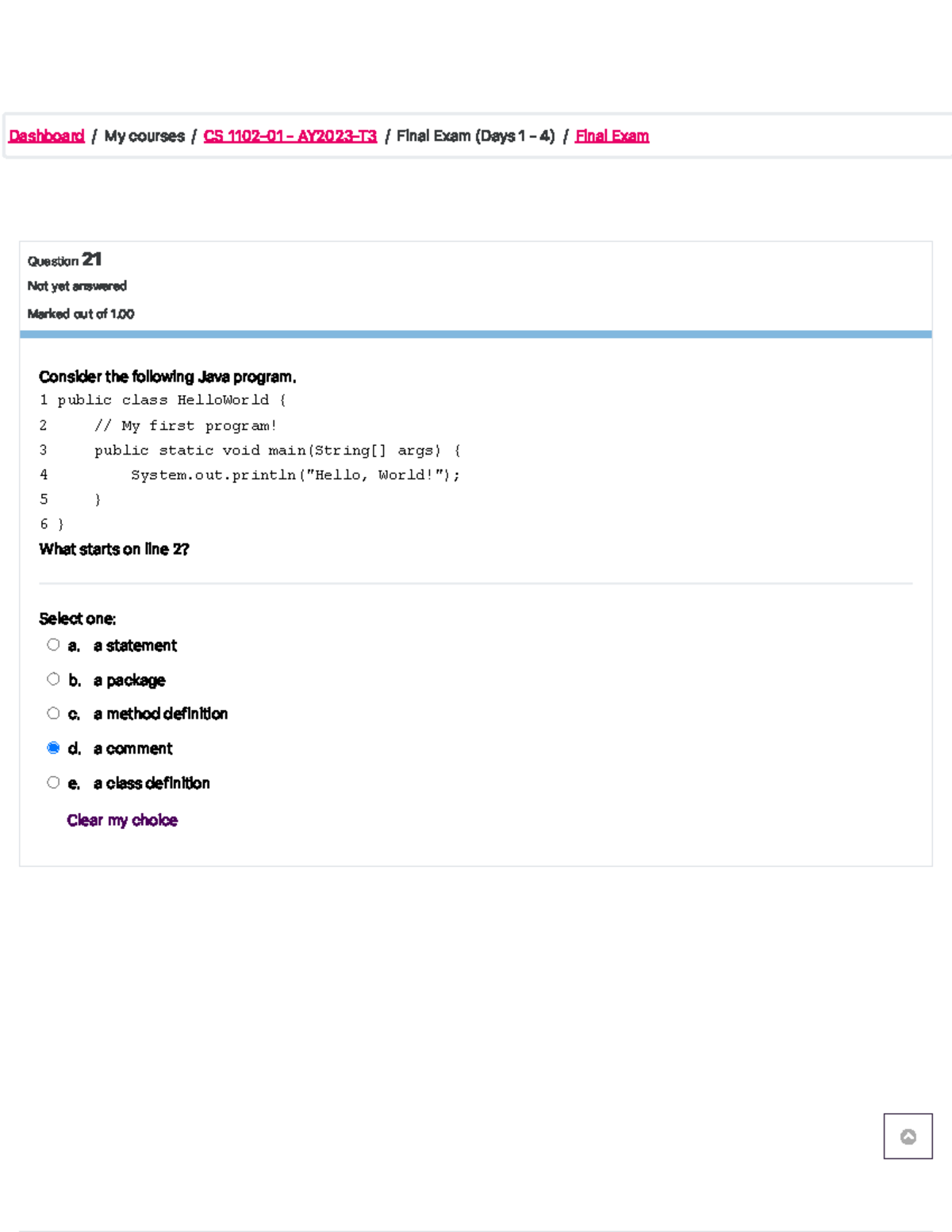 Final Exam Review for CS 1102-01: Java Programming Concepts - Studocu