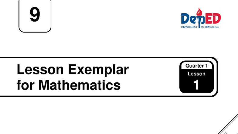 Q1 LE Mathematics 9: Lesson Exemplar for Week 1 Activities - Studocu