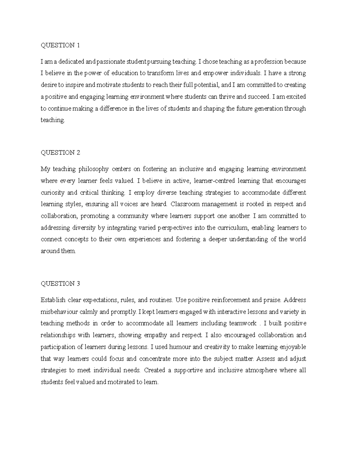 Portfolio Reflection and Teaching Philosophy - ETP 4221 - Studocu