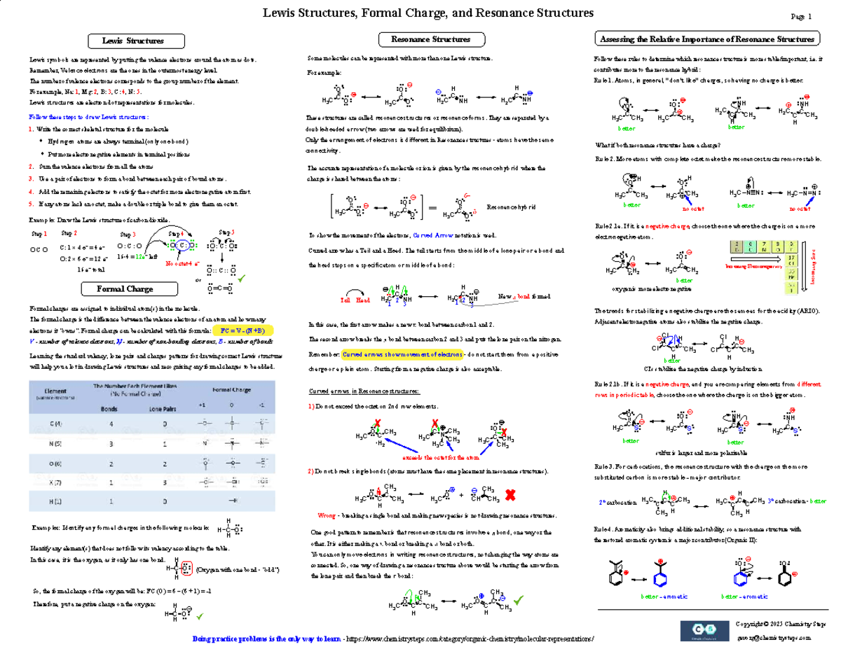 Organic Chemistry Study Guide: Lewis Structures, Resonance, and ...