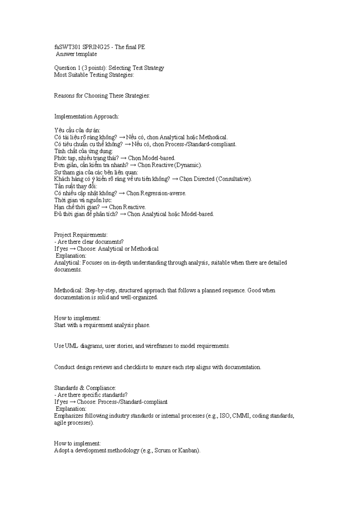 SWT301 SPRING25 Final Exam: Test Strategy & Code Review Guide - Studocu