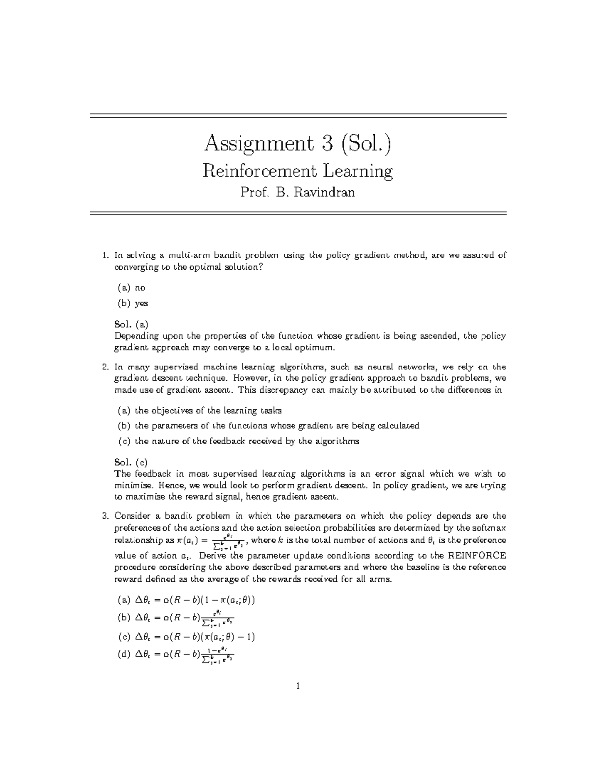 Solution 3 - Hello - Assignment 3 (Sol.) Reinforcement Learning Prof. B ...